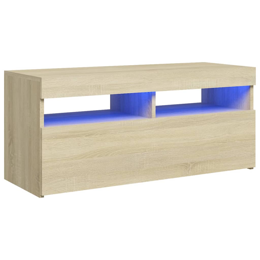 vidaXL TV Cabinet with LED Lights Sonoma Oak 35.4"x13.8"x15.7"