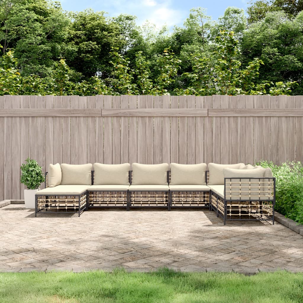 vidaXL 8 Piece Patio Lounge Set with Cushions Anthracite Poly Rattan