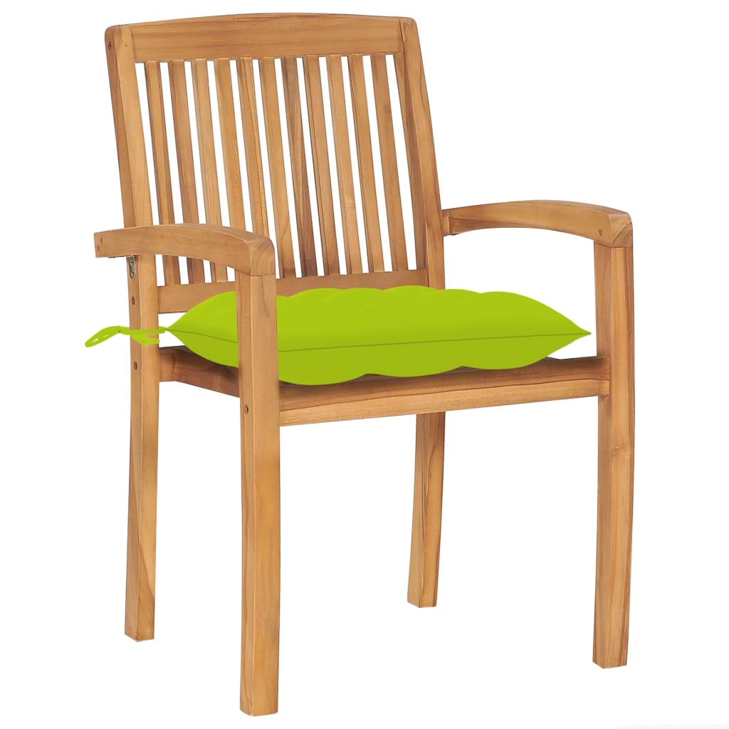 vidaXL Patio Chairs 2 pcs with Bright Green Cushions Solid Teak Wood