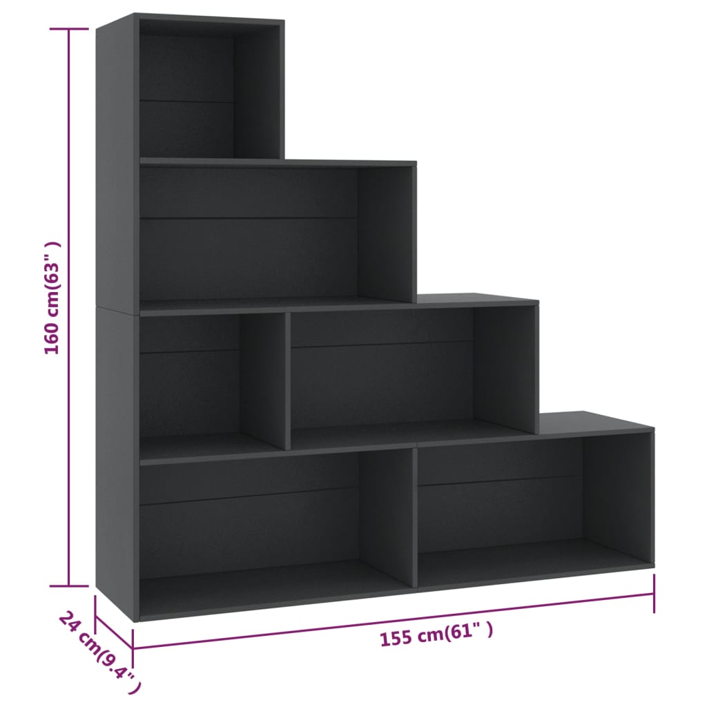 vidaXL Book Cabinet/Room Divider Gray 61"x9.4"x63" Engineered Wood