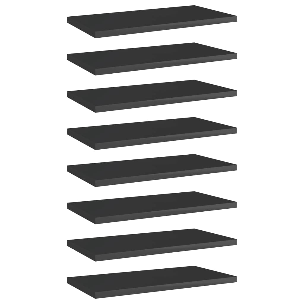 vidaXL Bookshelf Boards 8 pcs High Gloss Black 15.7"x7.9"x0.6" Engineered Wood