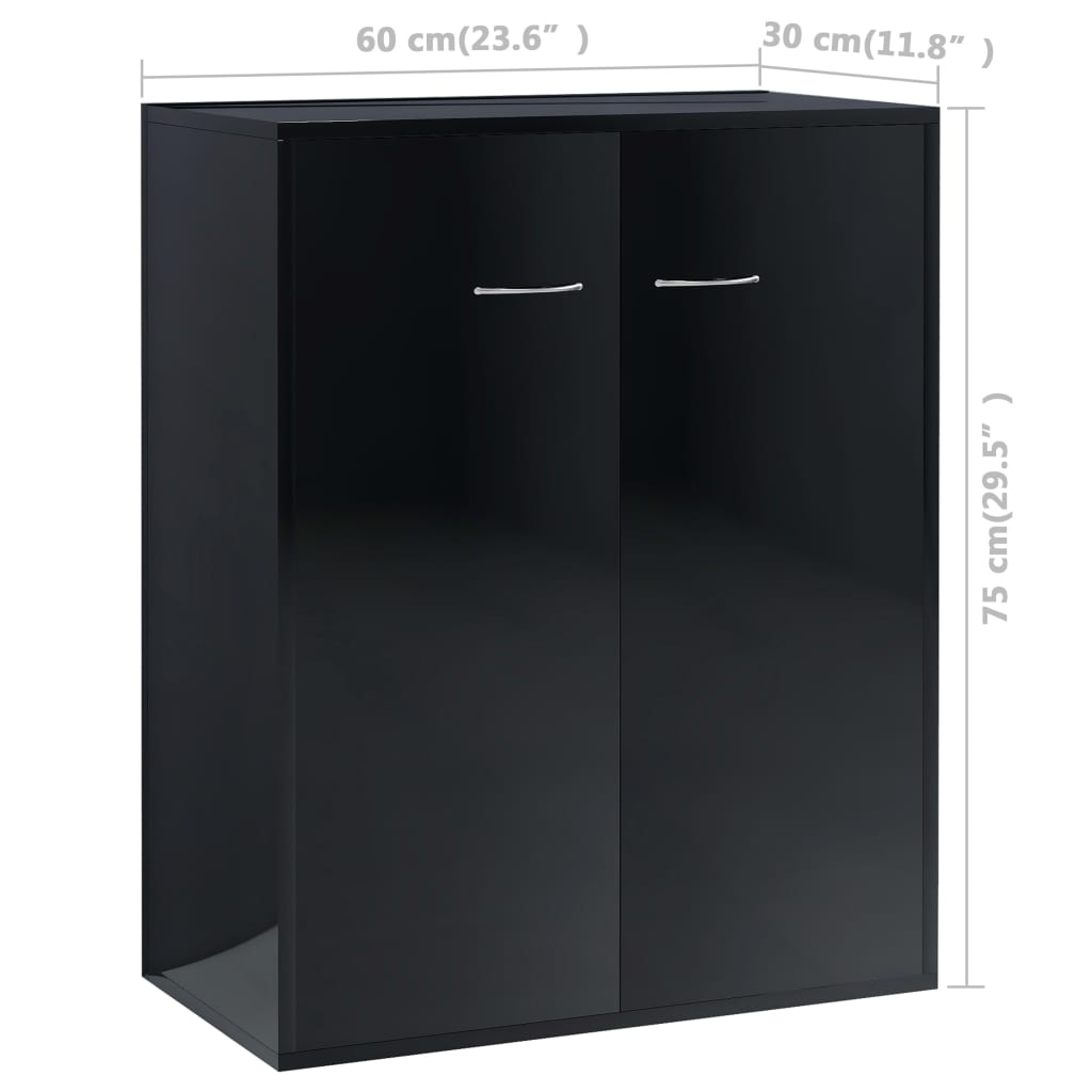 vidaXL Sideboard High Gloss Black 23.6"x11.8"x29.5" Engineered Wood