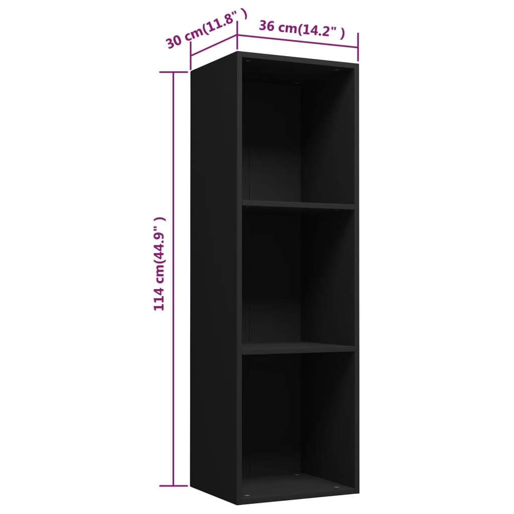 vidaXL Book Cabinet/TV Cabinet Black 14.2"x11.8"x44.9" Engineered Wood