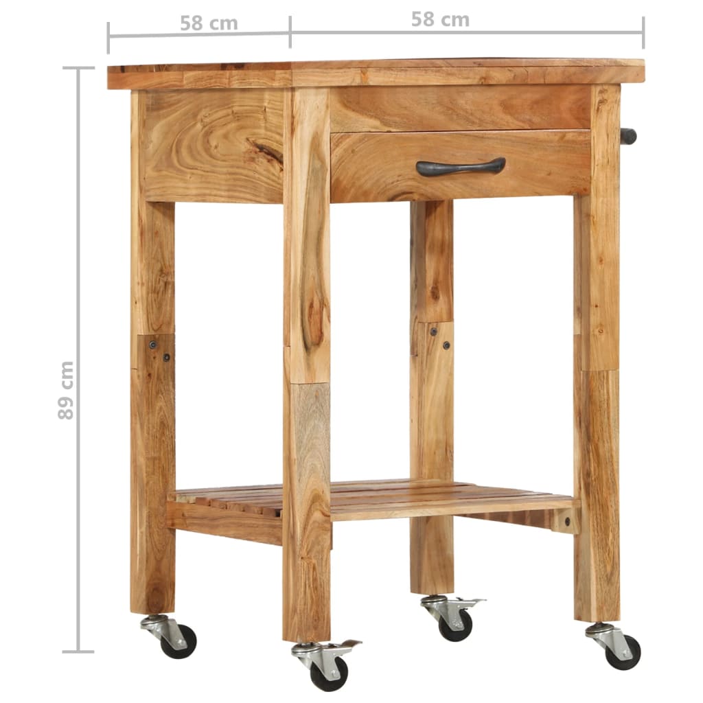 vidaXL Kitchen Trolley 22.8"x22.8"x35" Solid Wood Acacia