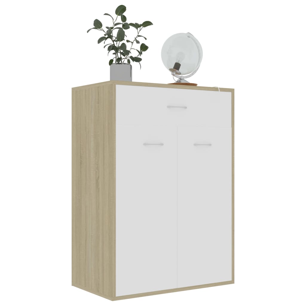 vidaXL Shoe Cabinet White and Sonoma Oak 23.6"x13.8"x33.1" Engineered Wood