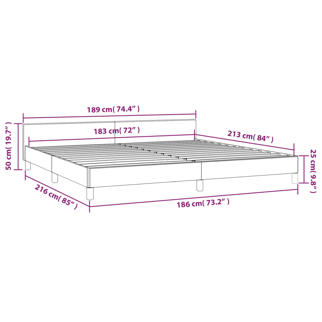 vidaXL Bed Frame with Headboard Dark Gray 72"x83.9" California King Fabric