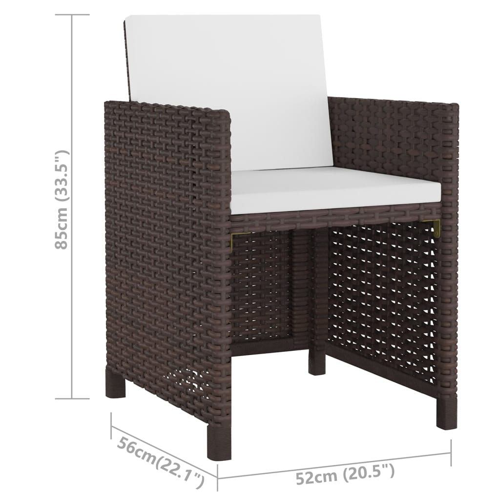 vidaXL 11 Piece Patio Dining Set with Cushions Poly Rattan Brown