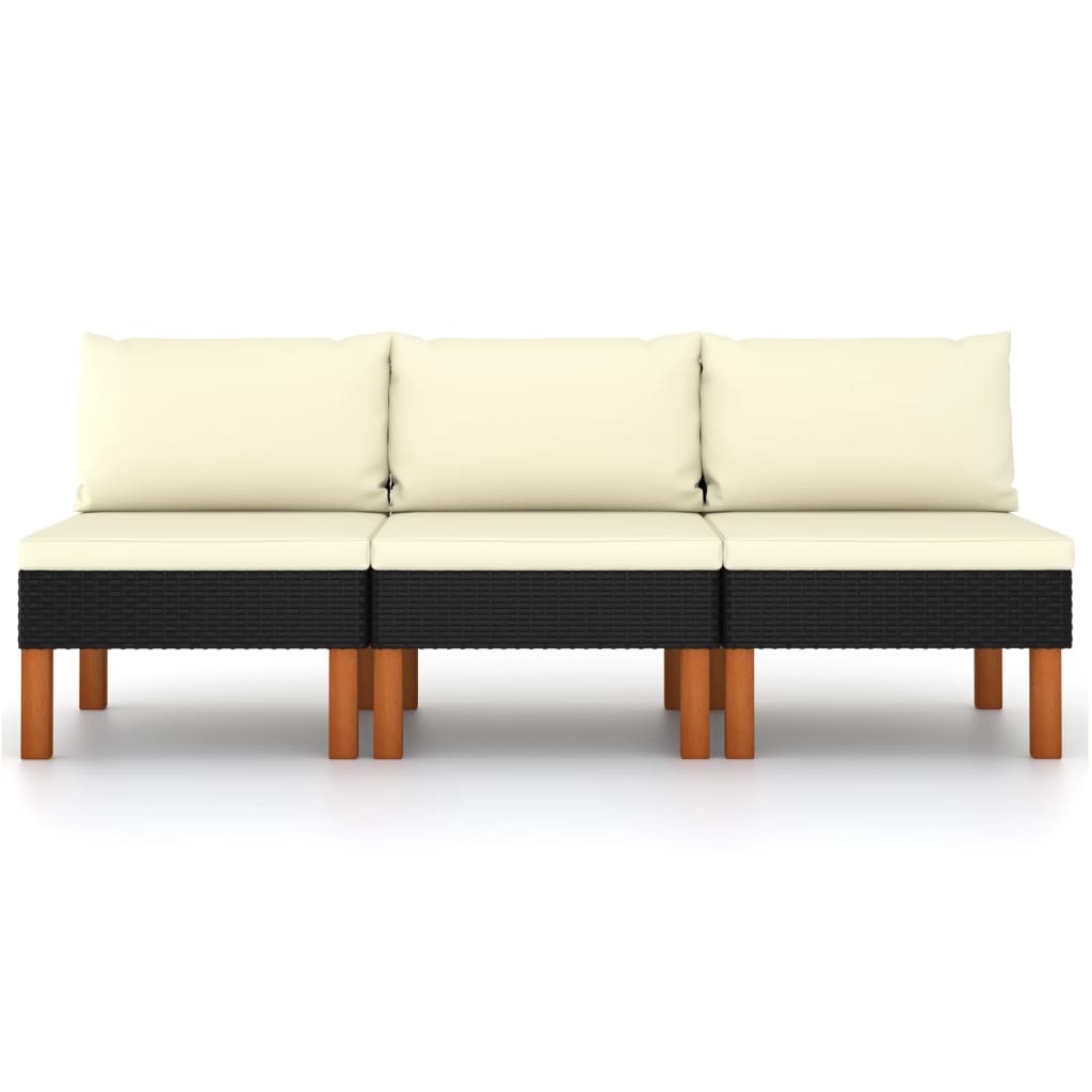 vidaXL Middle Sofas 3 pcs Poly Rattan and Solid Eucalyptus Wood