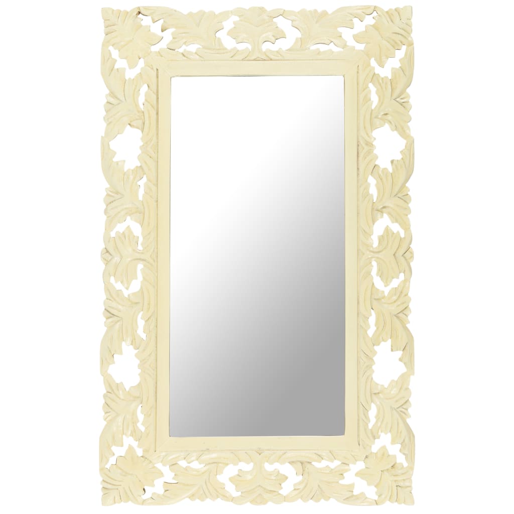 vidaXL Hand Carved Mirror White 31.5"x19.7" Solid Mango Wood