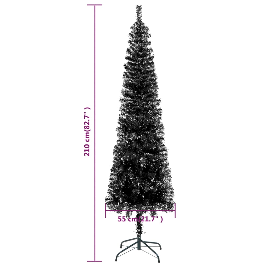 vidaXL Slim Pre-lit Christmas Tree with Ball Set Black 82.7"
