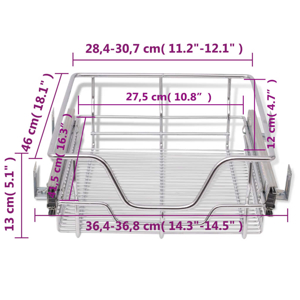 vidaXL Pull-Out Wire Baskets 2 pcs Silver 15.7"