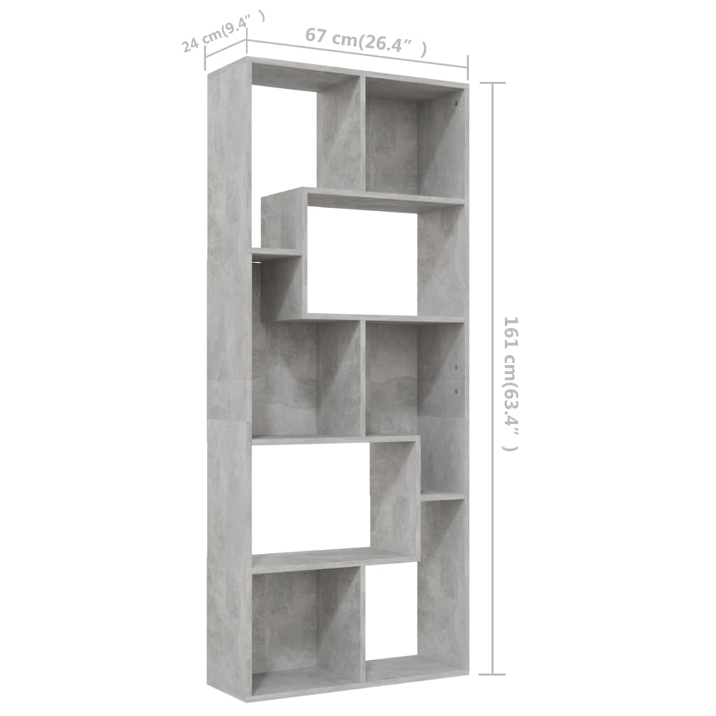 vidaXL Book Cabinet Concrete Gray 26.4"x9.4"x63.4" Engineered Wood