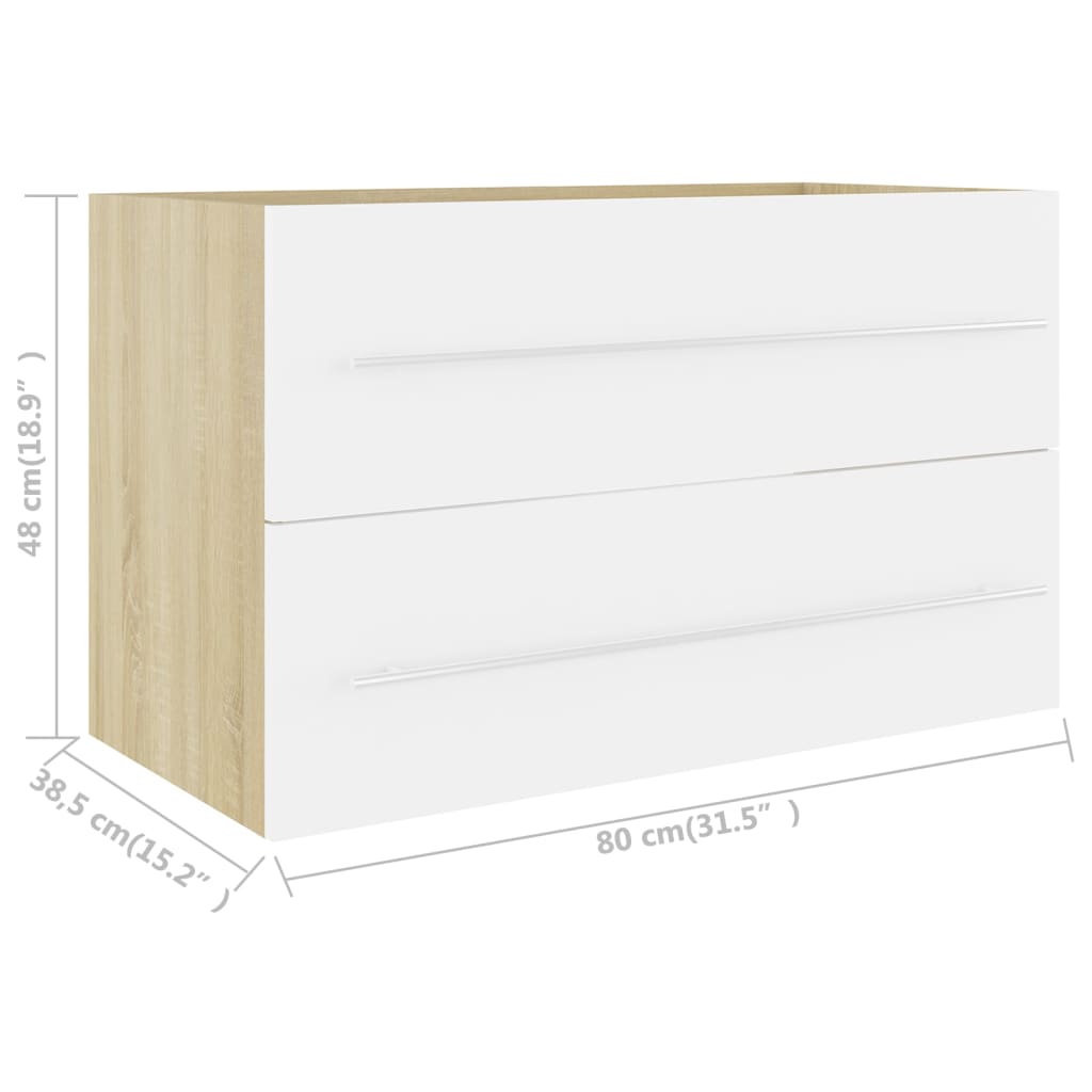 vidaXL 2 Piece Bathroom Furniture Set White and Sonoma Oak Engineered Wood