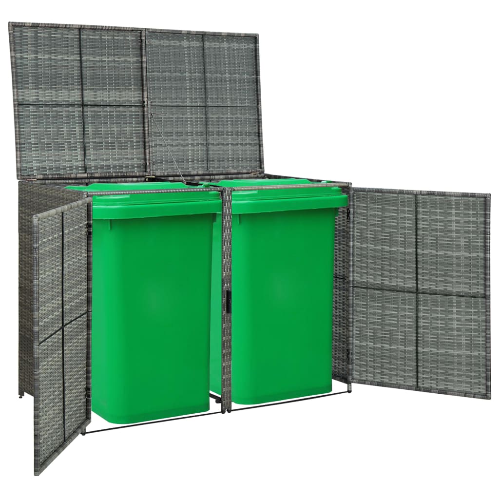 vidaXL Double Wheelie Bin Shed Poly Rattan Anthracite 58.3"x30.3"x43.7"