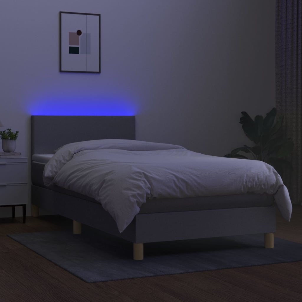 vidaXL Box Spring Bed with Mattress&LED Light Gray Twin Fabric