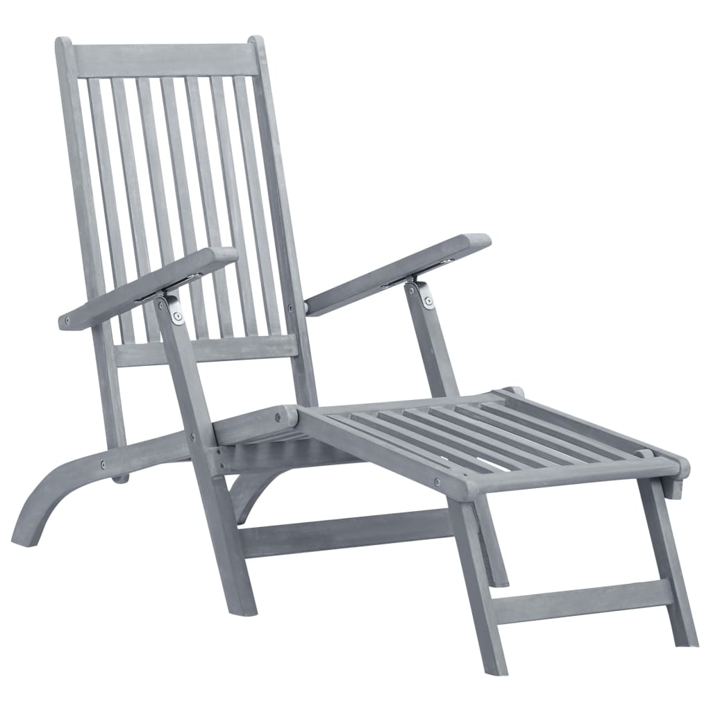 vidaXL Patio Deck Chair with Footrest and Cushion Solid Wood Acacia
