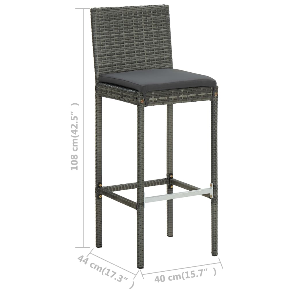 vidaXL 7 Piece Patio Bar Set with Cushions Poly Rattan Gray