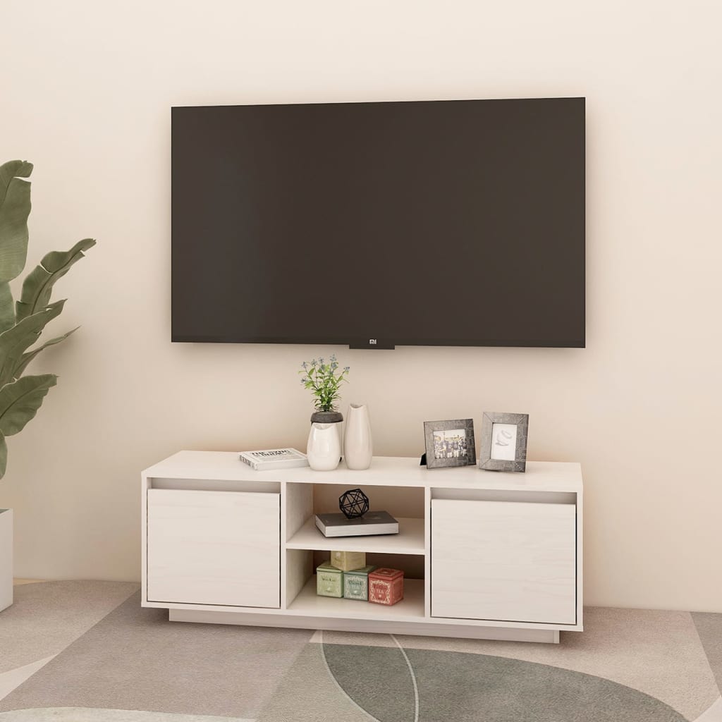 vidaXL TV Stand White 43.3"x11.8"x15.7" Solid Pinewood