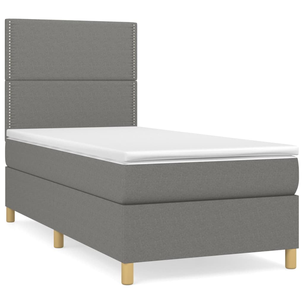 vidaXL Box Spring Bed with Mattress Dark Gray Twin Fabric