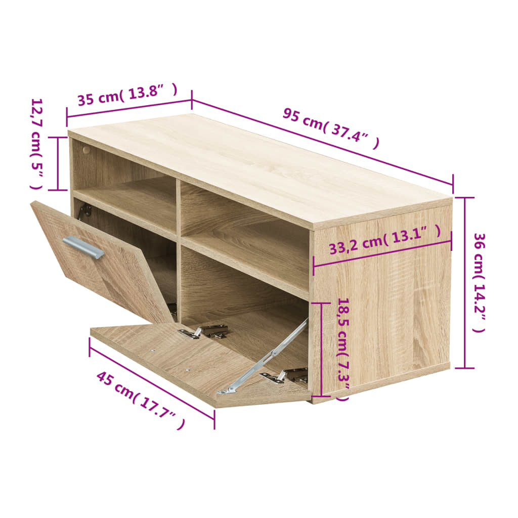 vidaXL TV Stand Engineered Wood 37.4"x13.8"x14.2" Oak