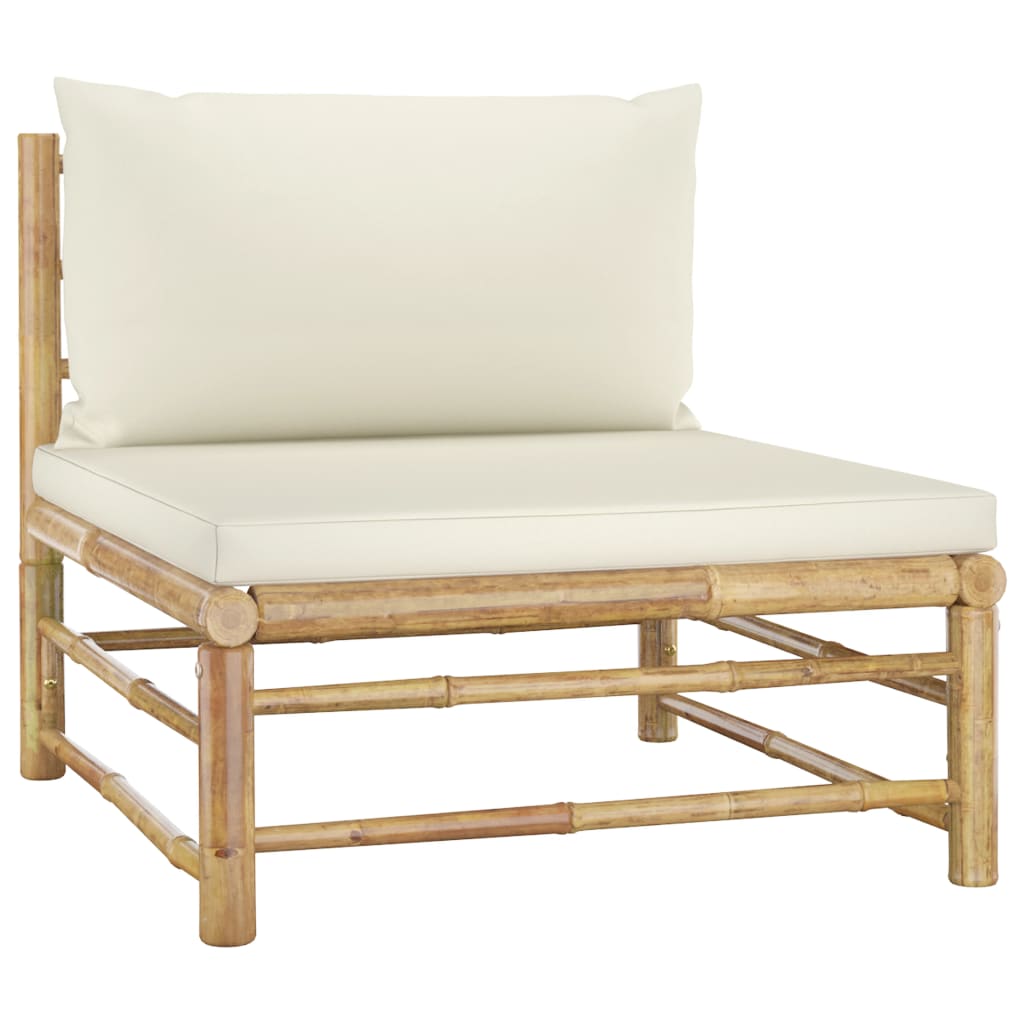 vidaXL 6 Piece Patio Lounge Set with Cream White Cushions Bamboo
