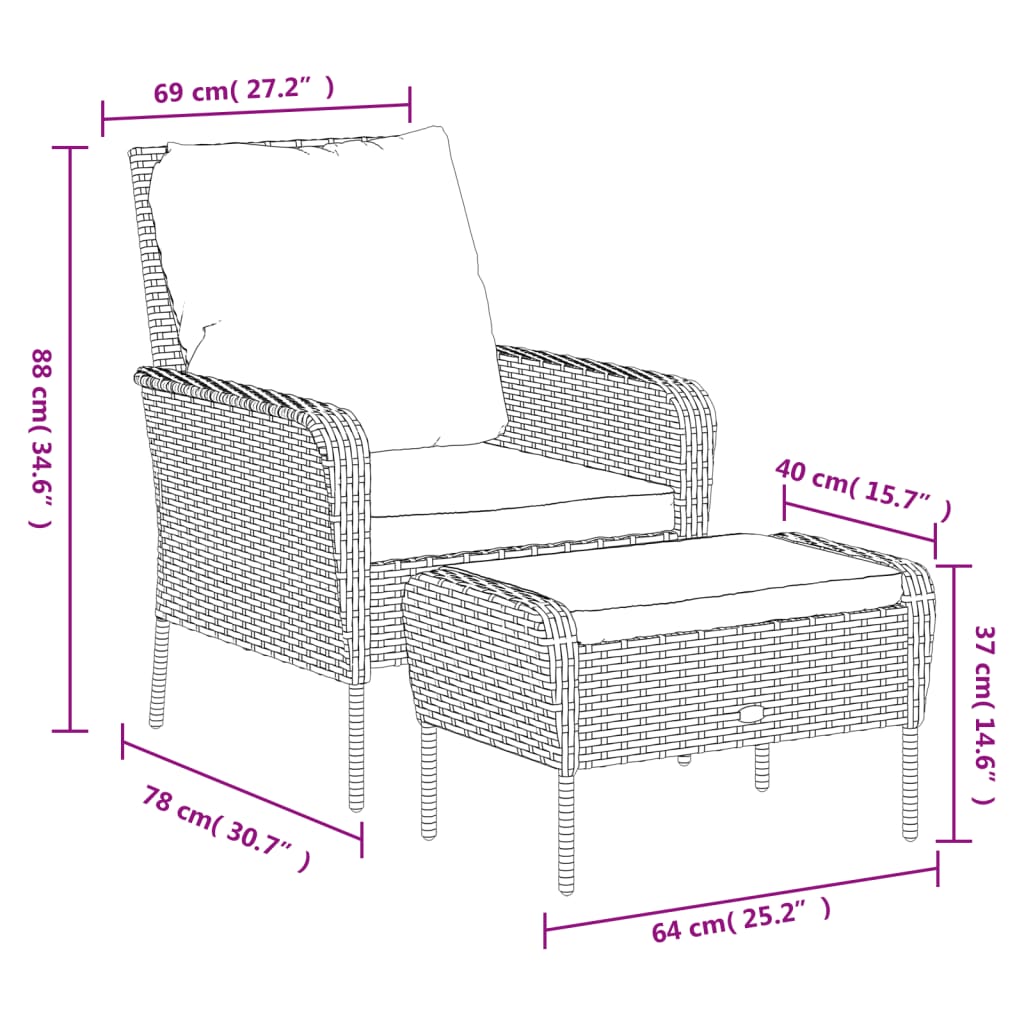 vidaXL Patio Chair with Footstool Gray Poly Rattan