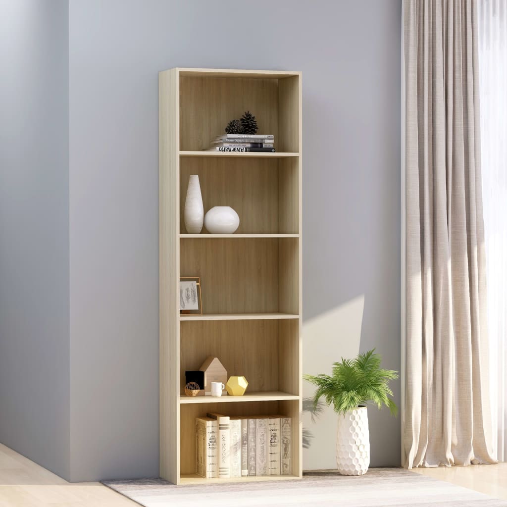 vidaXL 5-Tier Book Cabinet Sonoma Oak 23.6"x11.8"x74.4" Engineered Wood