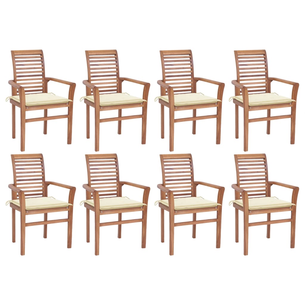 vidaXL Dining Chairs 8 pcs with Cream Cushions Solid Teak Wood