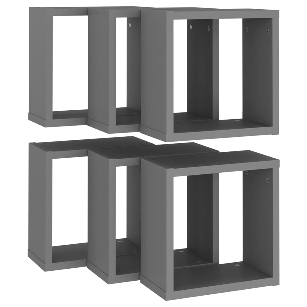 vidaXL Wall Cube Shelves 6 pcs Gray 11.8"x5.9"x11.8"