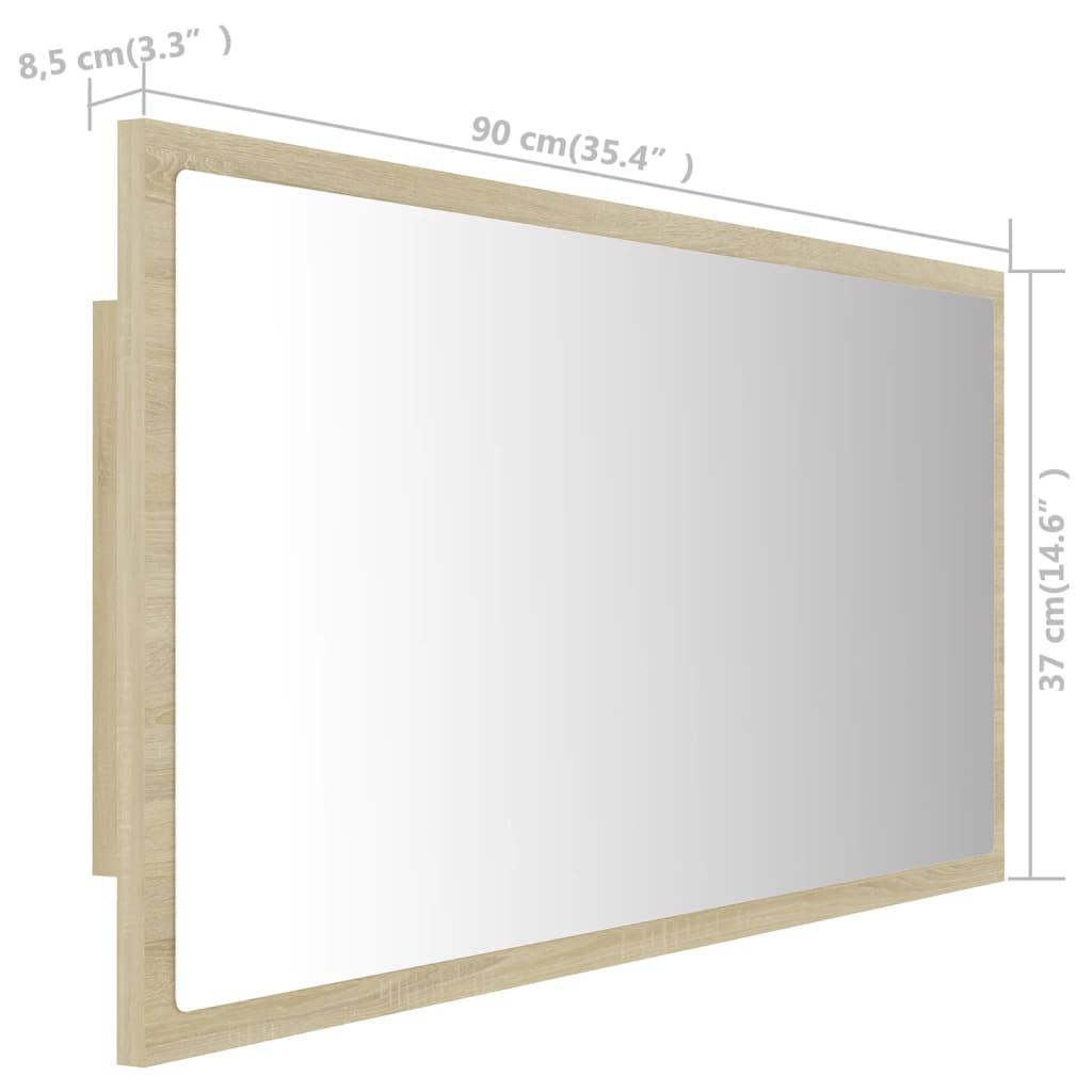 vidaXL LED Bathroom Mirror Sonoma Oak 35.4"x3.3"x14.6" Chipboard