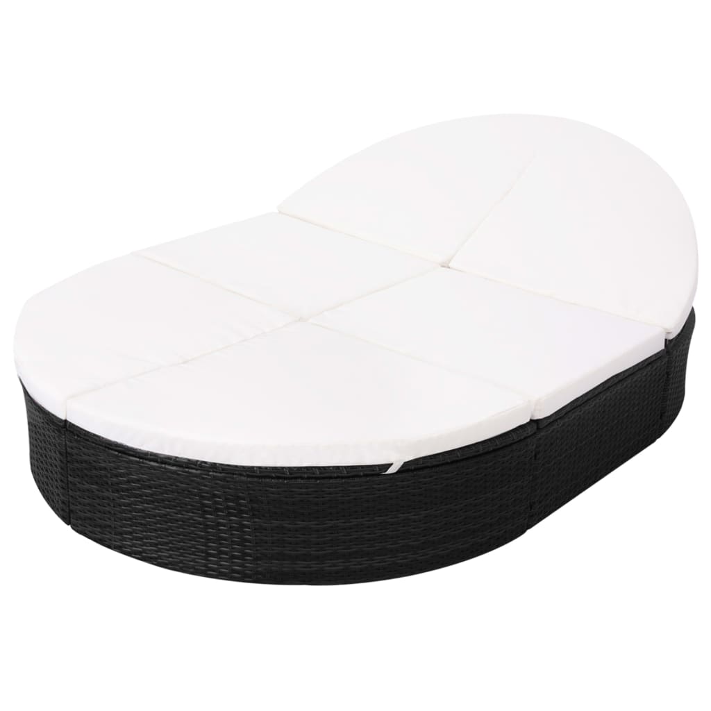 vidaXL Patio Lounge Bed with Cushion Poly Rattan Black
