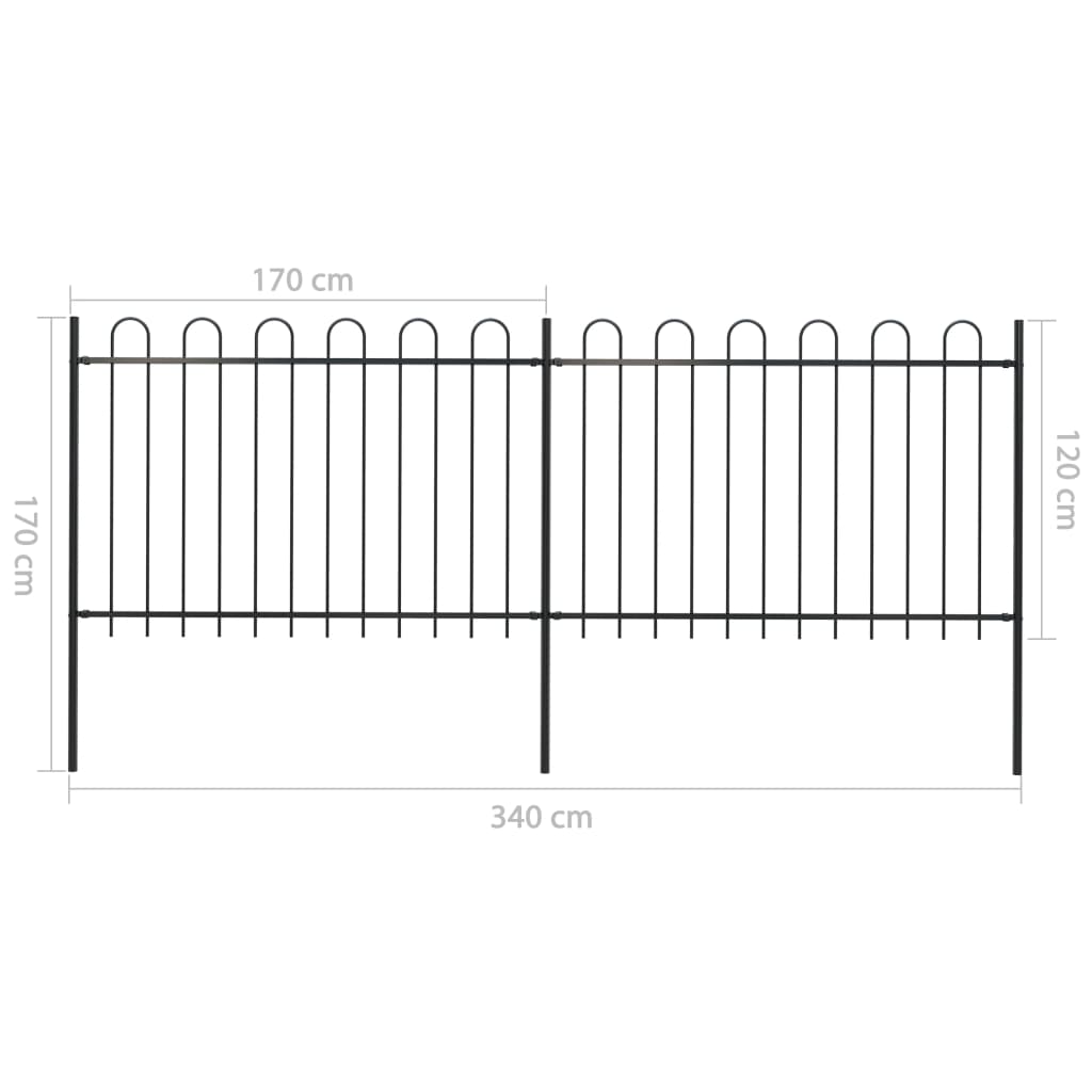 vidaXL Garden Fence with Hoop Top Steel 11.2ft Black