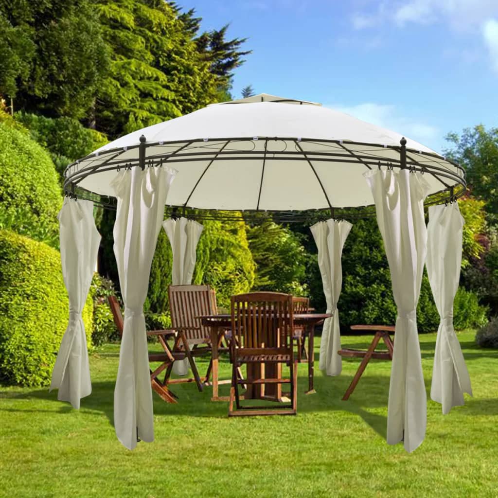 vidaXL Round Gazebo with Curtains 11' 5'' x 8' 9'' | vidaXL.com