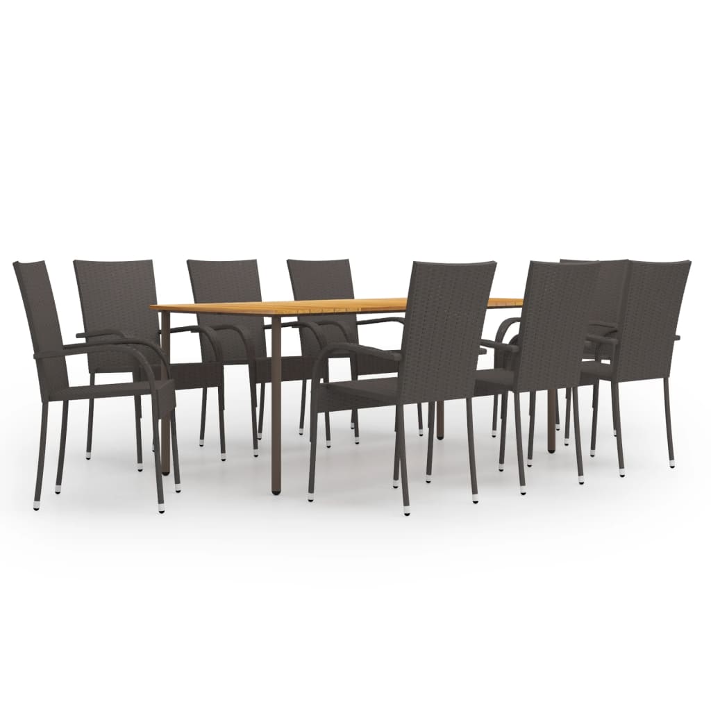 vidaXL 9 Piece Patio Dining Set Poly Rattan Brown