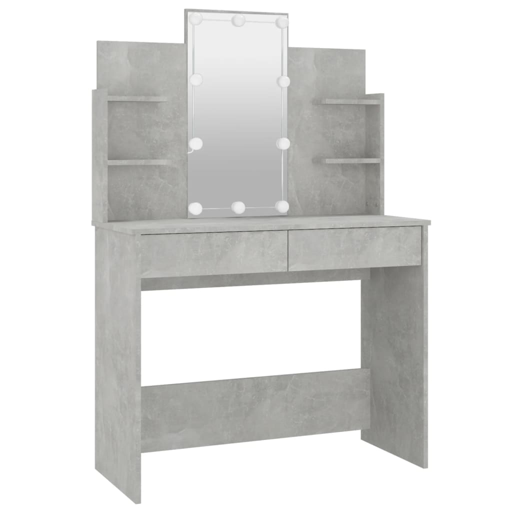 vidaXL Dressing Table with LED Concrete Gray 37.8"x15.7"x55.9"