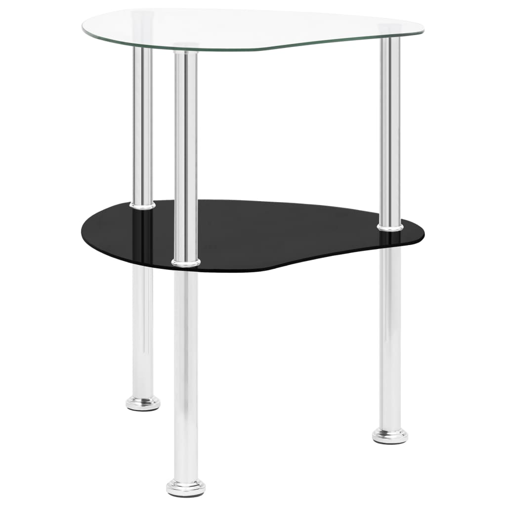 vidaXL 2-Tier Side Table Transparent & Black 15"x15"x19.7" Tempered Glass