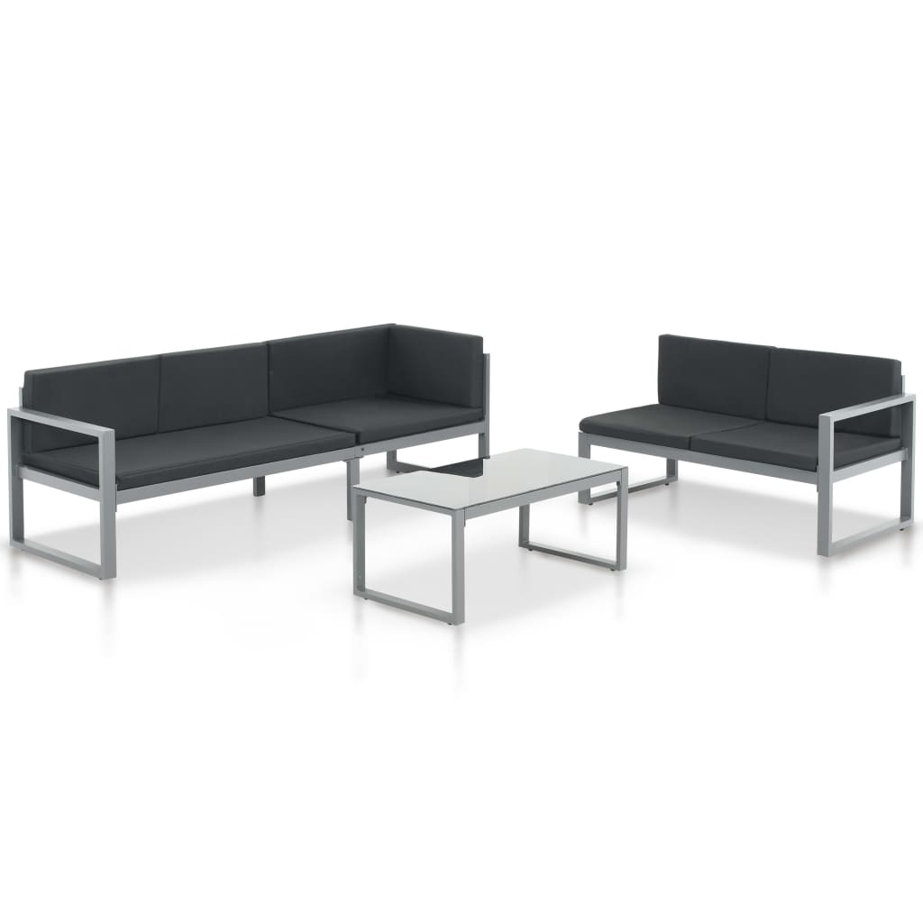 vidaXL 3 Piece Garden Lounge Set with Cushions Aluminum Black