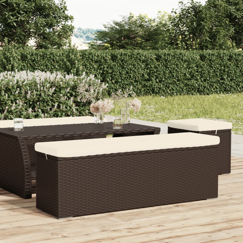 vidaXL Ottoman Bench with Cushion Brown 43.3"x11.8"x15.7" Poly Rattan