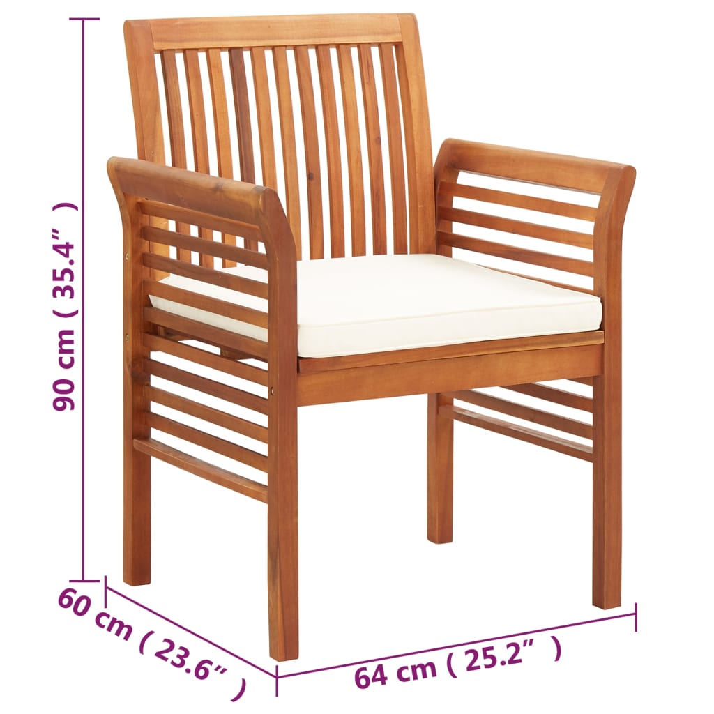 vidaXL Patio Dining Chairs with Cushions 2 pcs Solid Acacia Wood