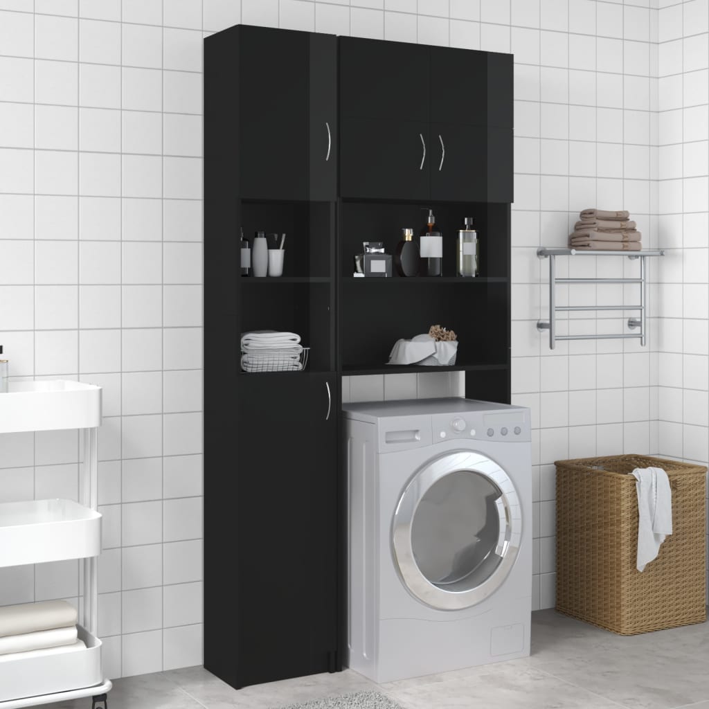 vidaXL Bathroom Cabinet High Gloss Black 12.6"x10"x74.8" Engineered Wood