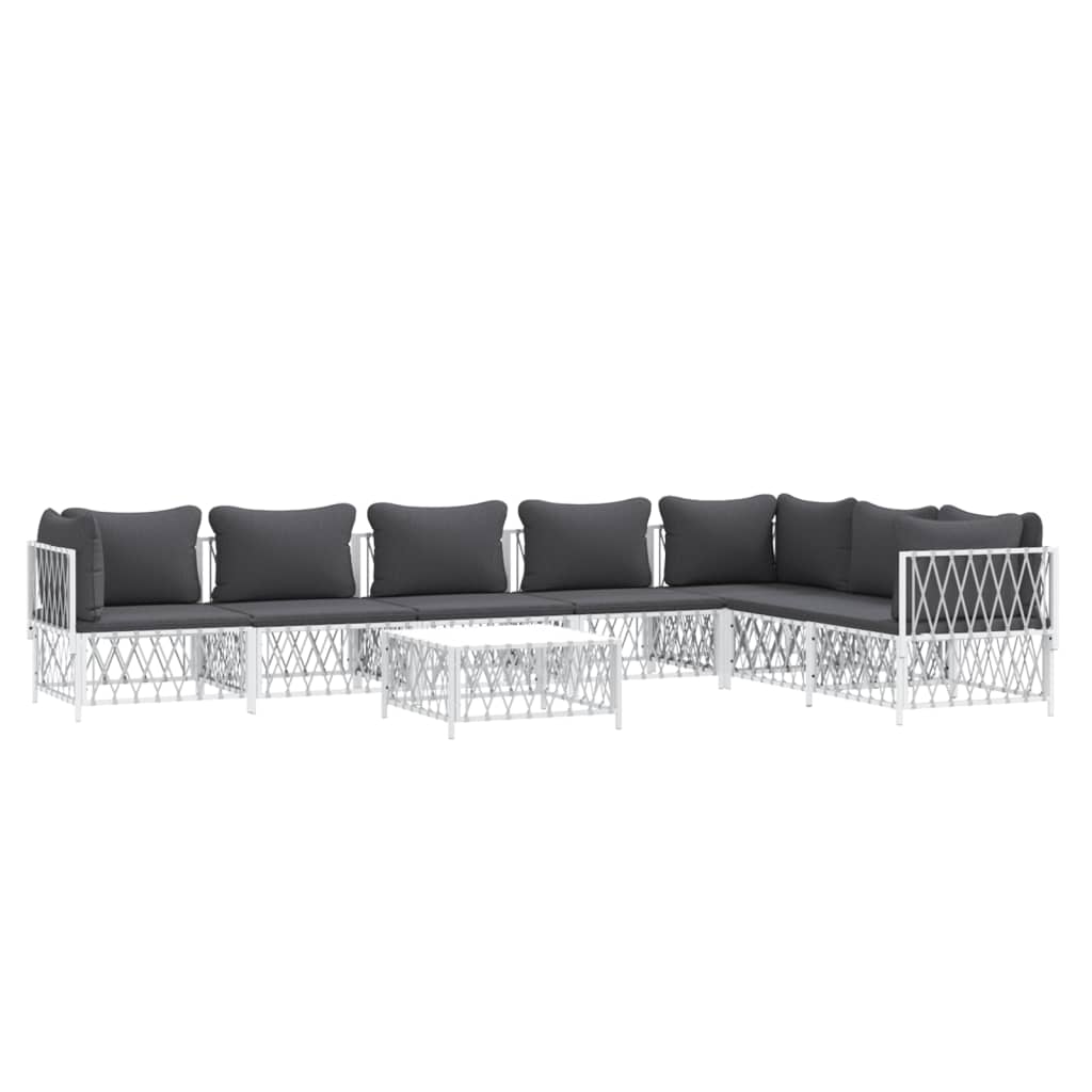 vidaXL 8 Piece Patio Lounge Set with Cushions White Steel