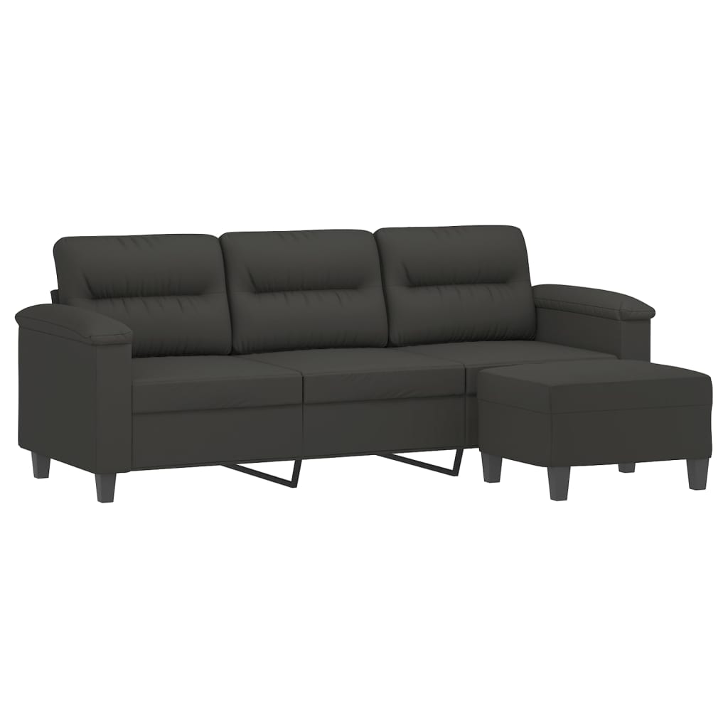 vidaXL 3-Seater Sofa with Footstool Dark Gray 70.9" Microfiber Fabric
