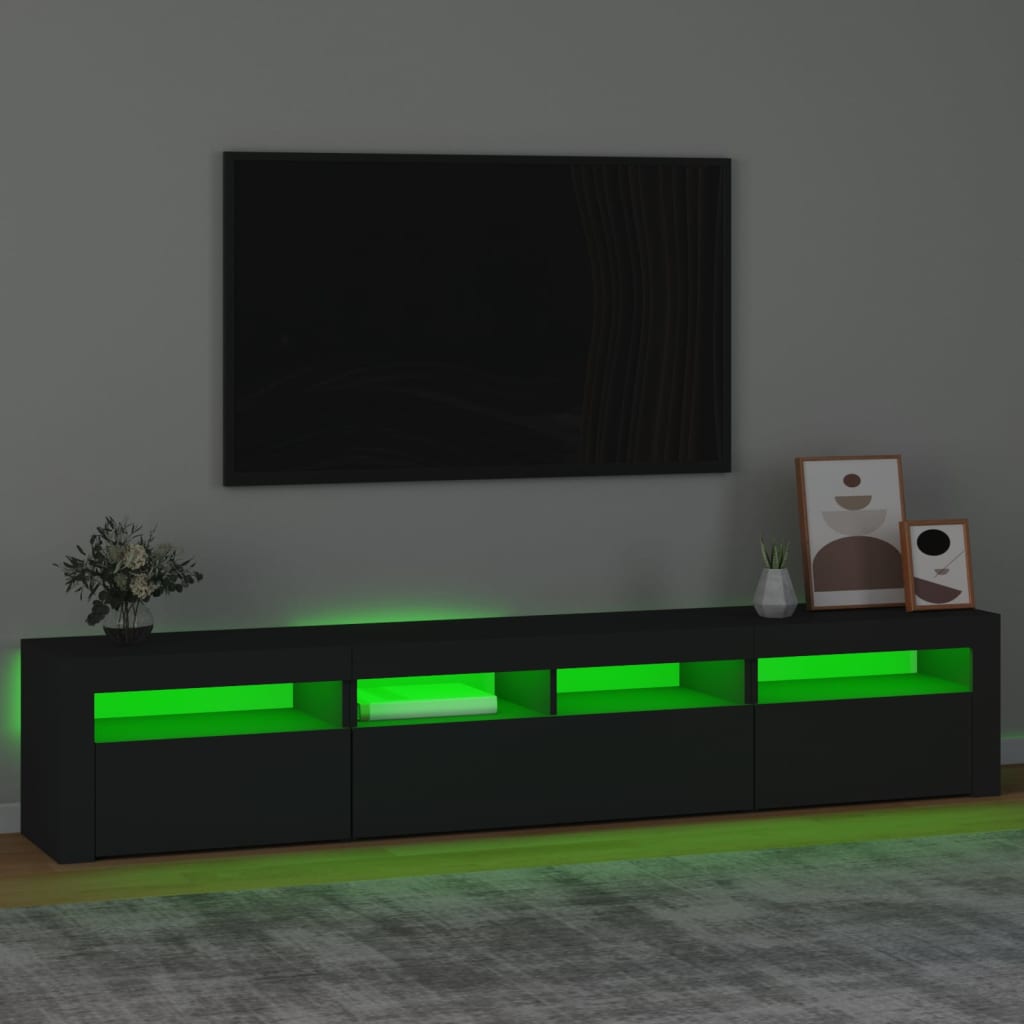 vidaXL TV Stand with LED Lights Black 82.7"x13.8"x15.7"