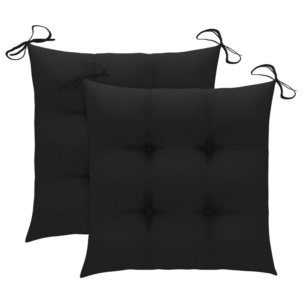 vidaXL Patio Chairs with Black Cushions 2 pcs Solid Teak Wood