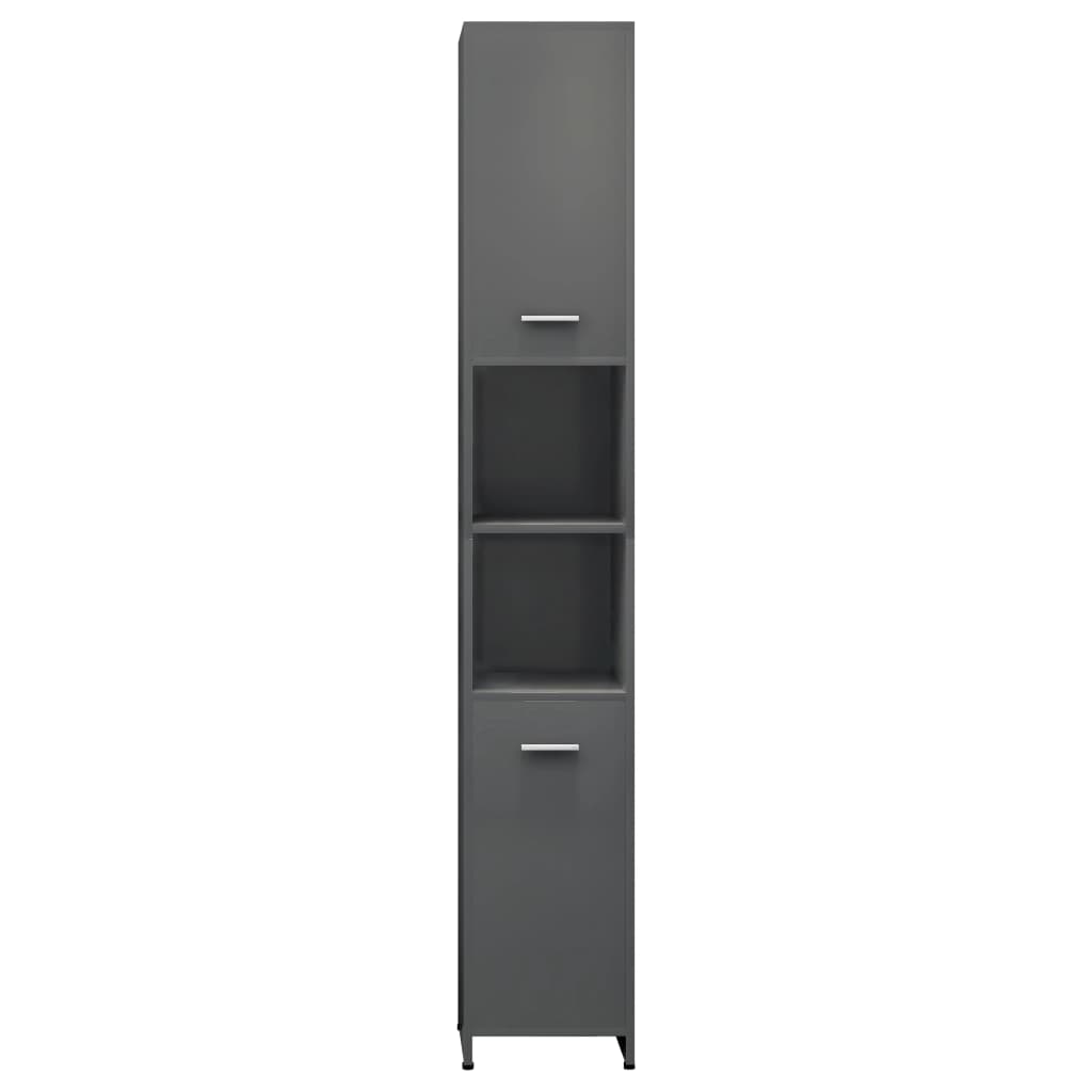 vidaXL Bathroom Cabinet High Gloss Gray 11.8"x11.8"x72.2" Engineered Wood