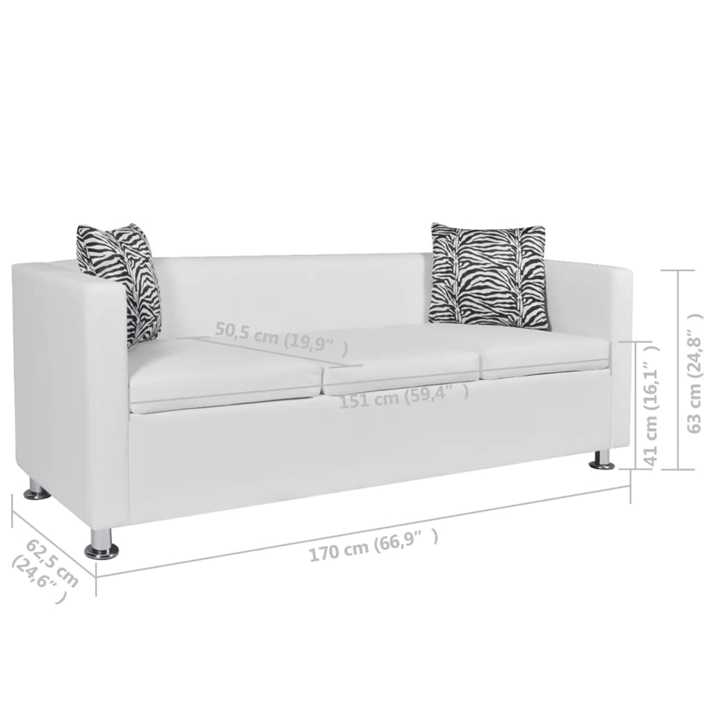 vidaXL Sofa 3-Seater Artificial Leather White