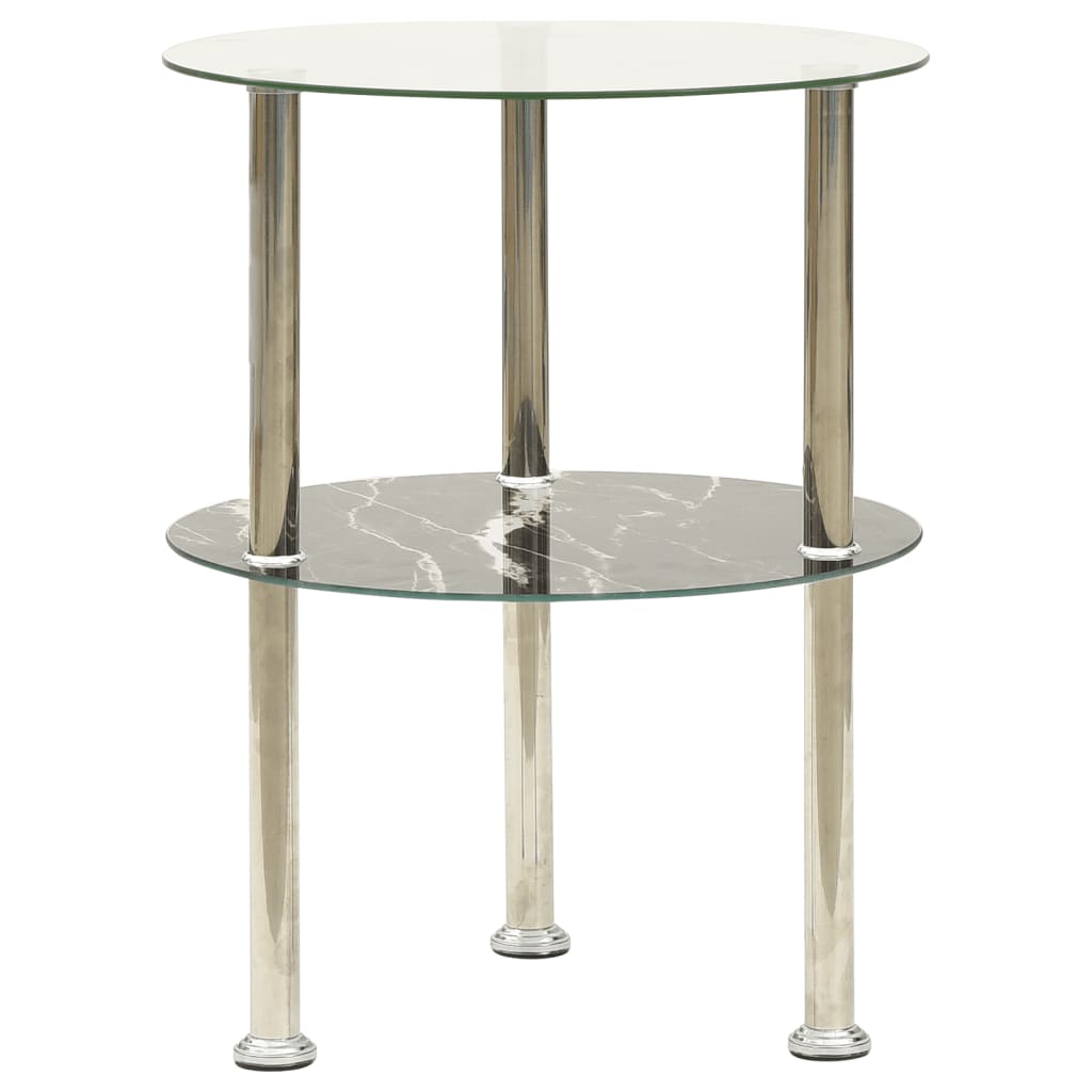 vidaXL 2-Tier Side Table Transparent & Black 15" Tempered Glass