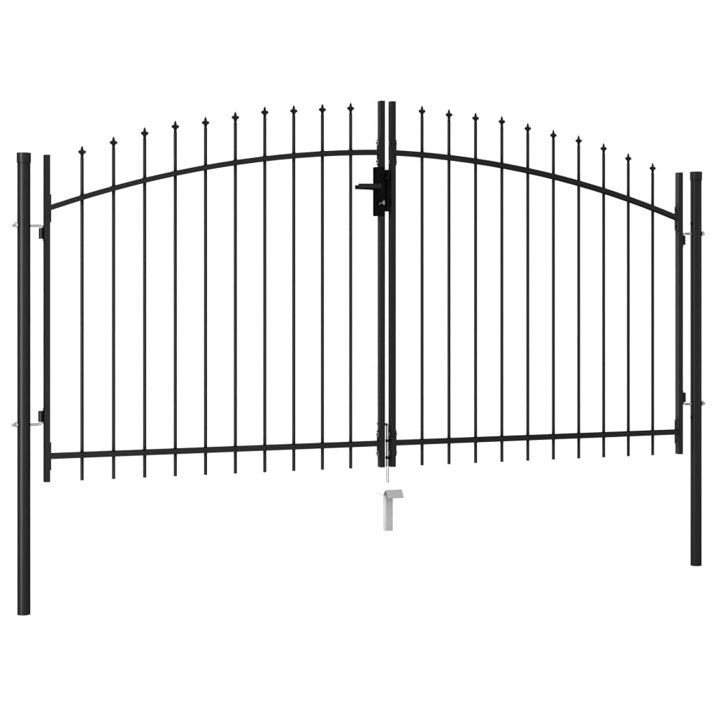vidaXL Fence Gate Double Door with Spike Top Steel 9.8'x4.9' Black