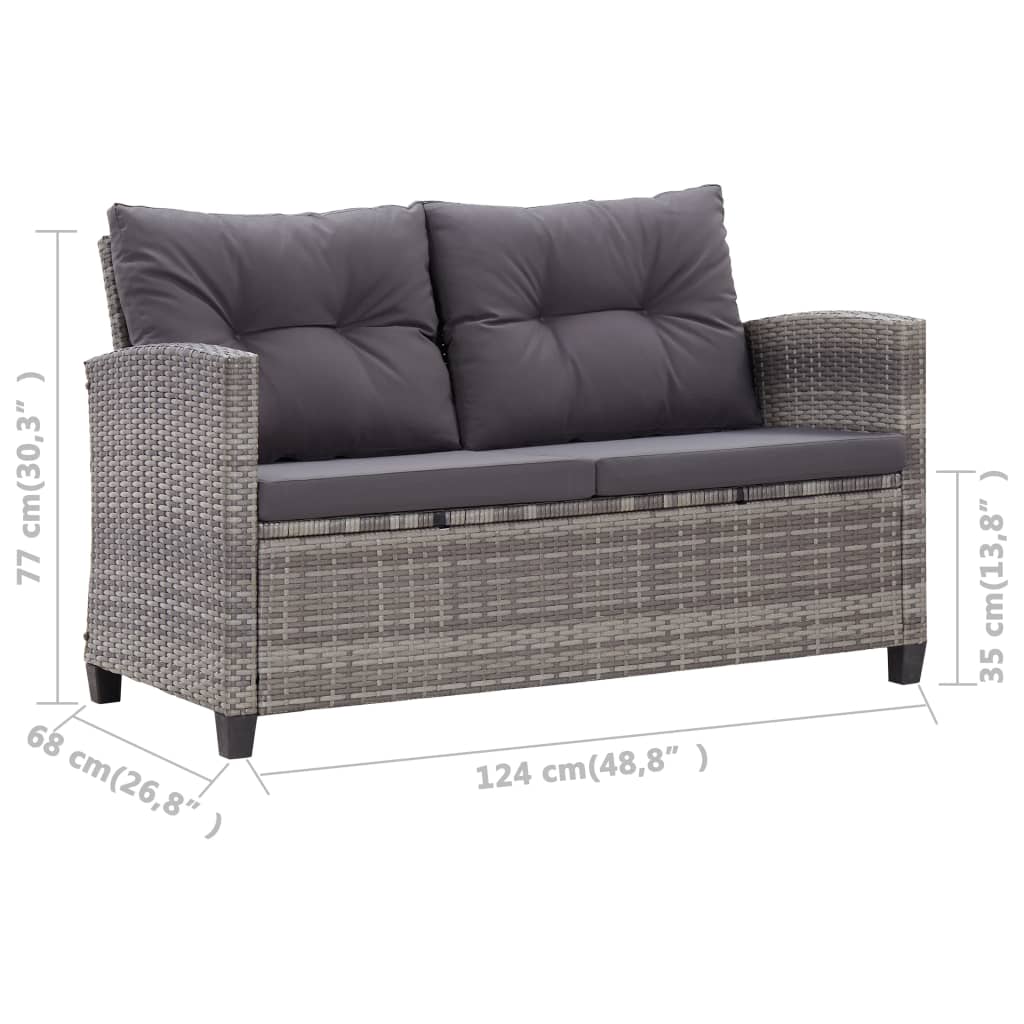 vidaXL 2-Seater Patio Sofa with Cushions Gray 48.8" Poly Rattan