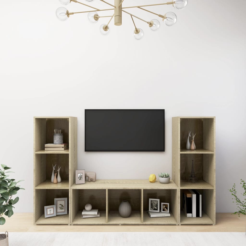 vidaXL TV Stands 3 pcs Sonoma Oak 42.1"x13.8"x14.6" Engineered Wood
